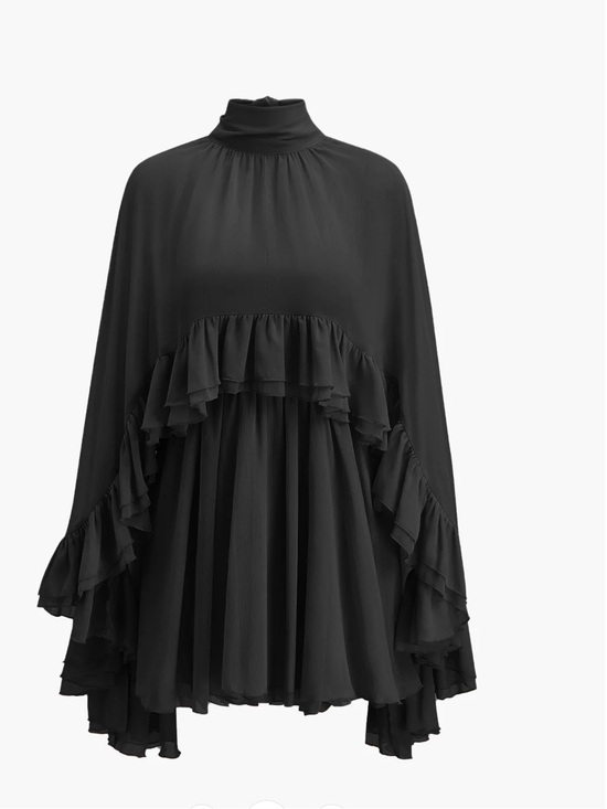 Commense Dresses & Skirts - Commense Semi-Sheer Chiffon Ruffle Dress with Outer Cape - Black - XL